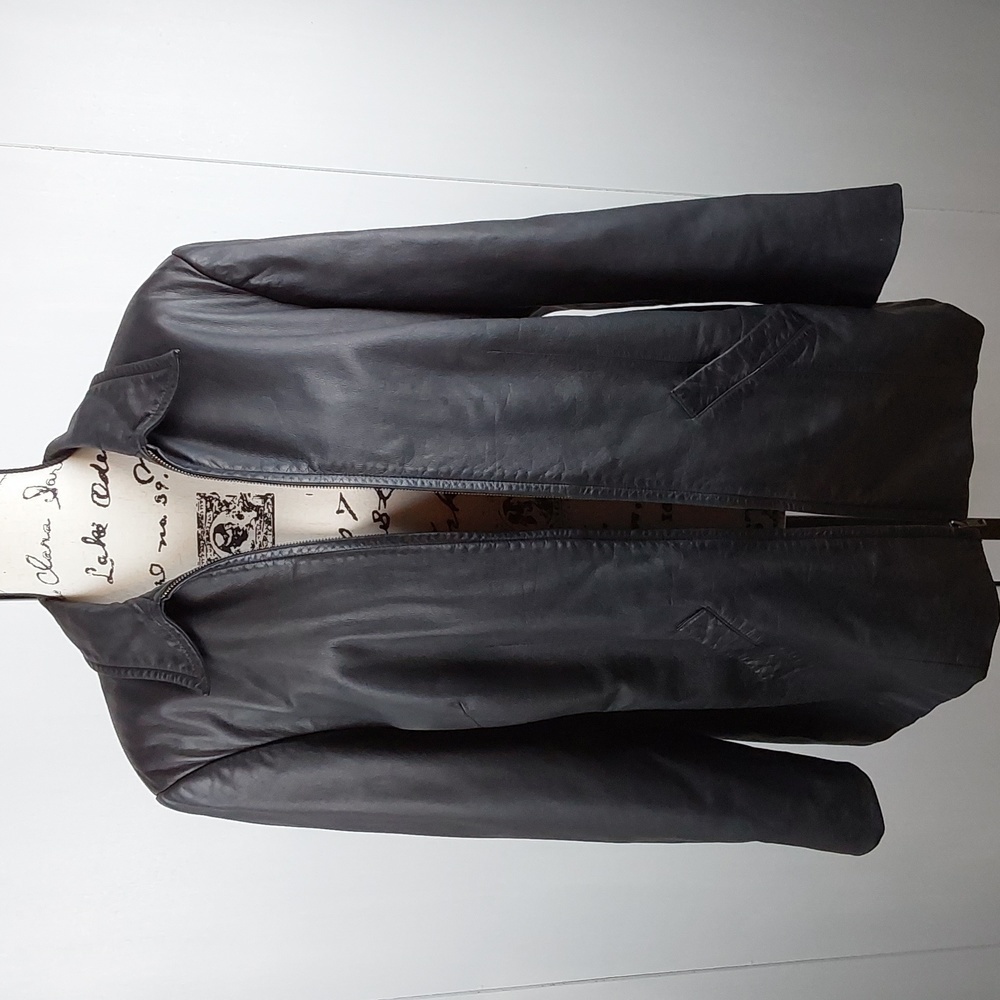 Lauren Ralph Lauren- Womens Black Leather luxury Coat Minimalist Neutral Sz.1X